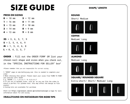 Size guide for press on nails